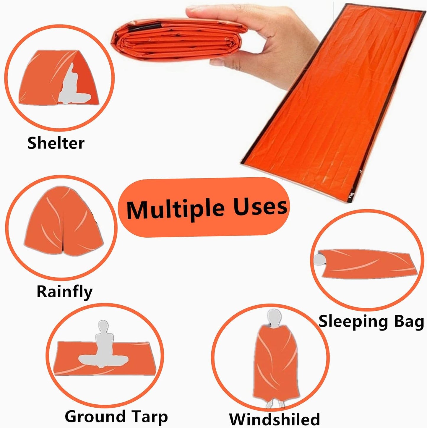 2 Pack Emergency Sleeping Bag, Mylar Emergency Blanket, Waterproof Lightweight Survival Shelter Blanket, Portable Survival Thermal Bivy Sack for Outdoor Camping Hiking Adventure