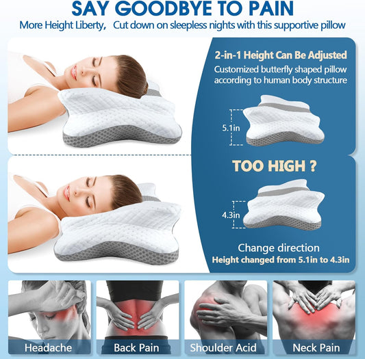 Memory Foam Pillows, Cervical Pillow for Neck and Shoulder Pain Relief, Ergonomic Contour Bed Pillow, Soft for Side Sleep Stomach Sleeping and Back Sleeper-Queen Size&Grey