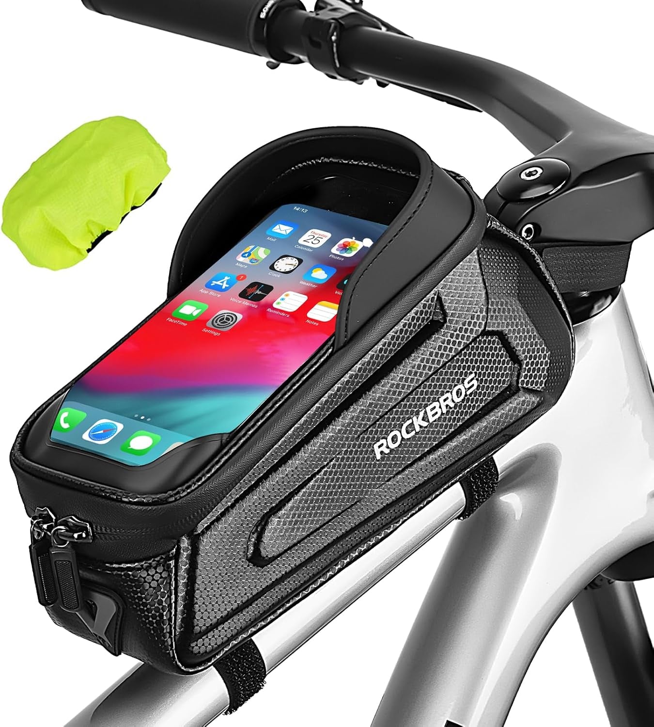 Bike Phone Bag Waterproof EVA Hard Shell Water-Resistant | Water-Resistant Zips,6.8" TPU Touch Screen,Large Storage Dual Pockets,Heat Vents Earphone Hole & Reflectors