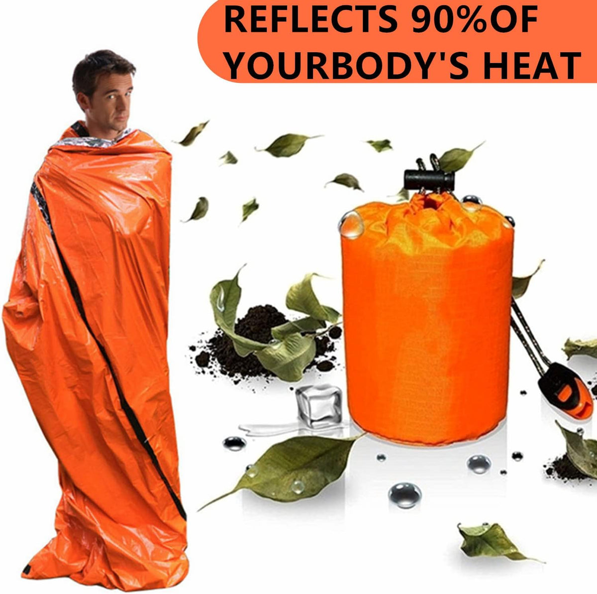 2 Pack Emergency Sleeping Bag, Mylar Emergency Blanket, Waterproof Lightweight Survival Shelter Blanket, Portable Survival Thermal Bivy Sack for Outdoor Camping Hiking Adventure
