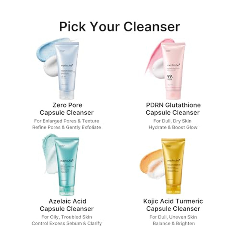 Capsule Foam Cleanser Trio: Zero Pore, Kojic Acid Turmeric, PDRN Capsule Foam Cleanser | Korean Facial Cleansing Set for Pore Care, Uneven Skin Tone & Hydrating Daily Cleansing