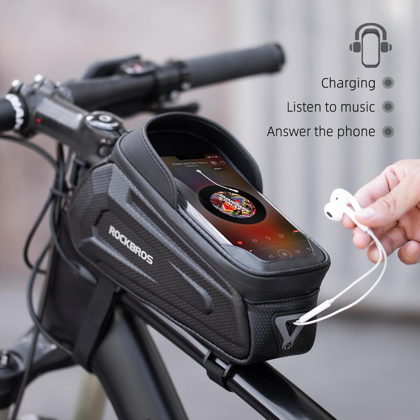 Bike Phone Bag Waterproof EVA Hard Shell Water-Resistant | Water-Resistant Zips,6.8" TPU Touch Screen,Large Storage Dual Pockets,Heat Vents Earphone Hole & Reflectors