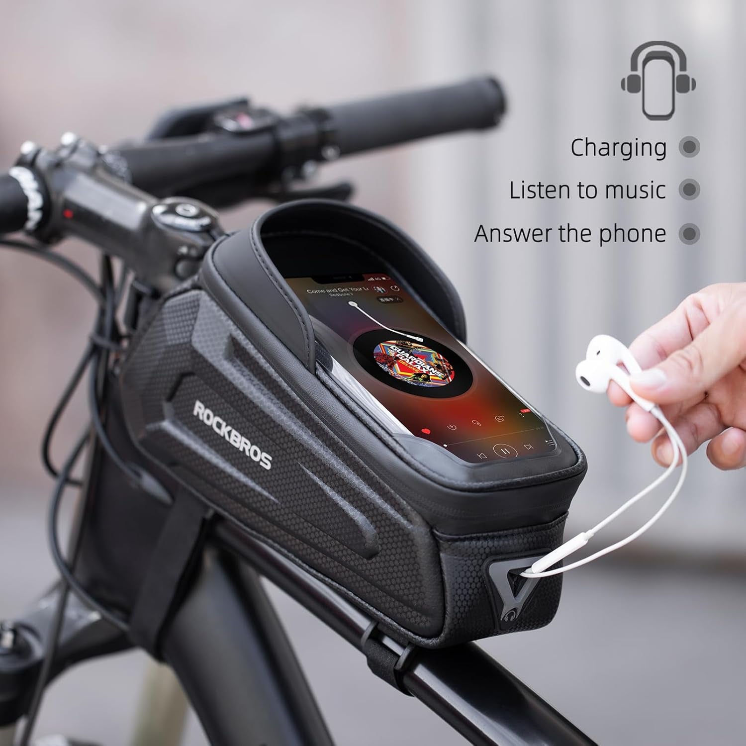 Bike Phone Bag Waterproof EVA Hard Shell Water-Resistant | Water-Resistant Zips,6.8" TPU Touch Screen,Large Storage Dual Pockets,Heat Vents Earphone Hole & Reflectors
