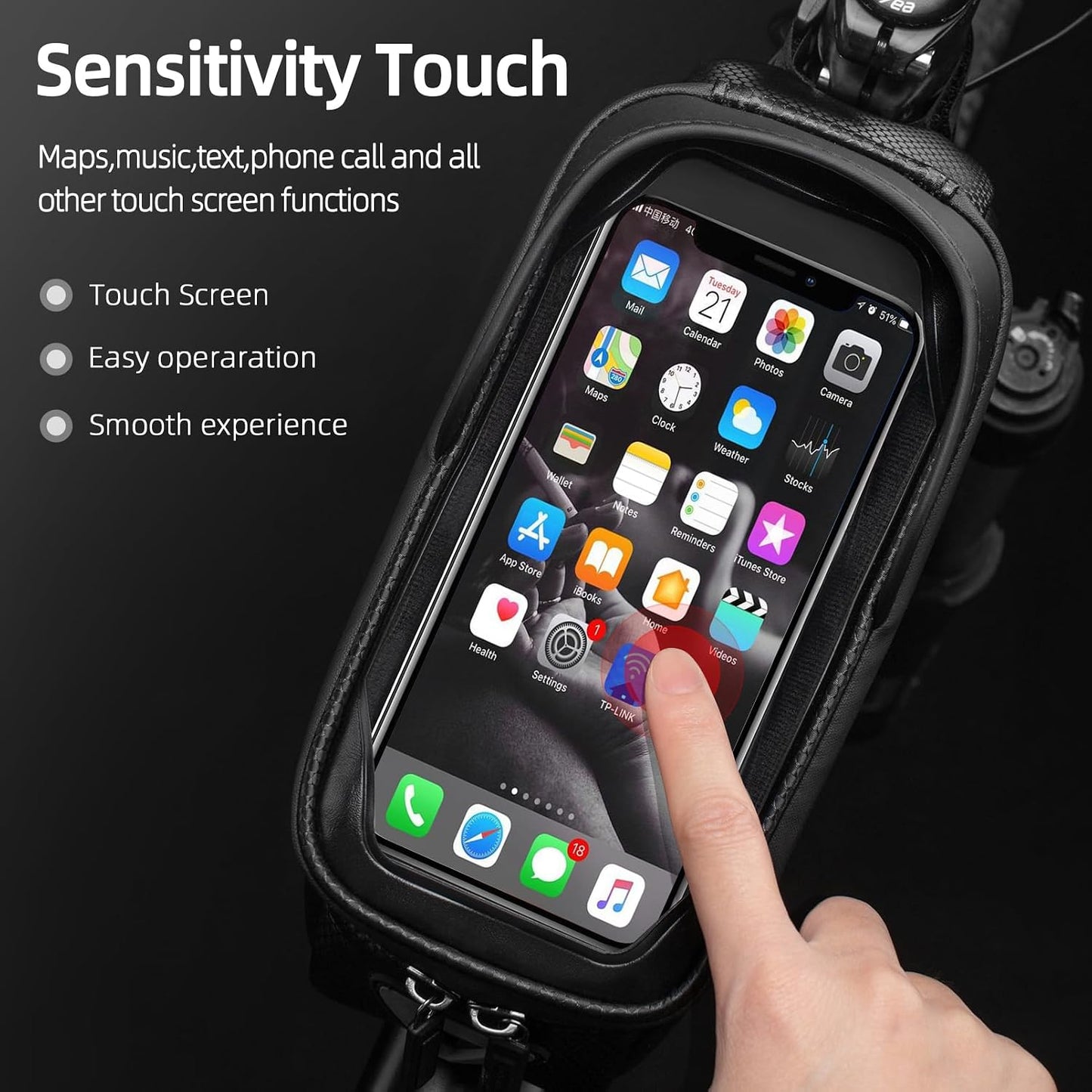 Bike Phone Bag Waterproof EVA Hard Shell Water-Resistant | Water-Resistant Zips,6.8" TPU Touch Screen,Large Storage Dual Pockets,Heat Vents Earphone Hole & Reflectors
