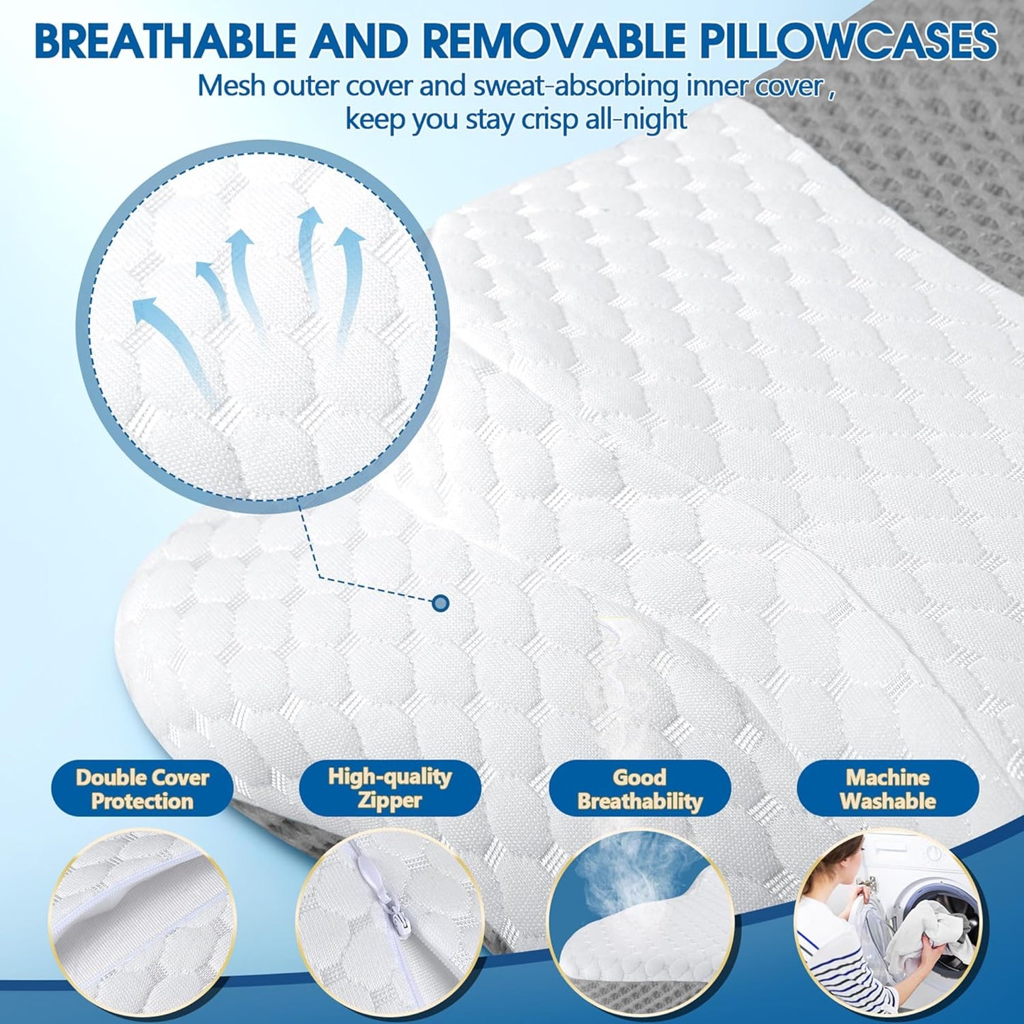 Memory Foam Pillows, Cervical Pillow for Neck and Shoulder Pain Relief, Ergonomic Contour Bed Pillow, Soft for Side Sleep Stomach Sleeping and Back Sleeper-Queen Size&Grey