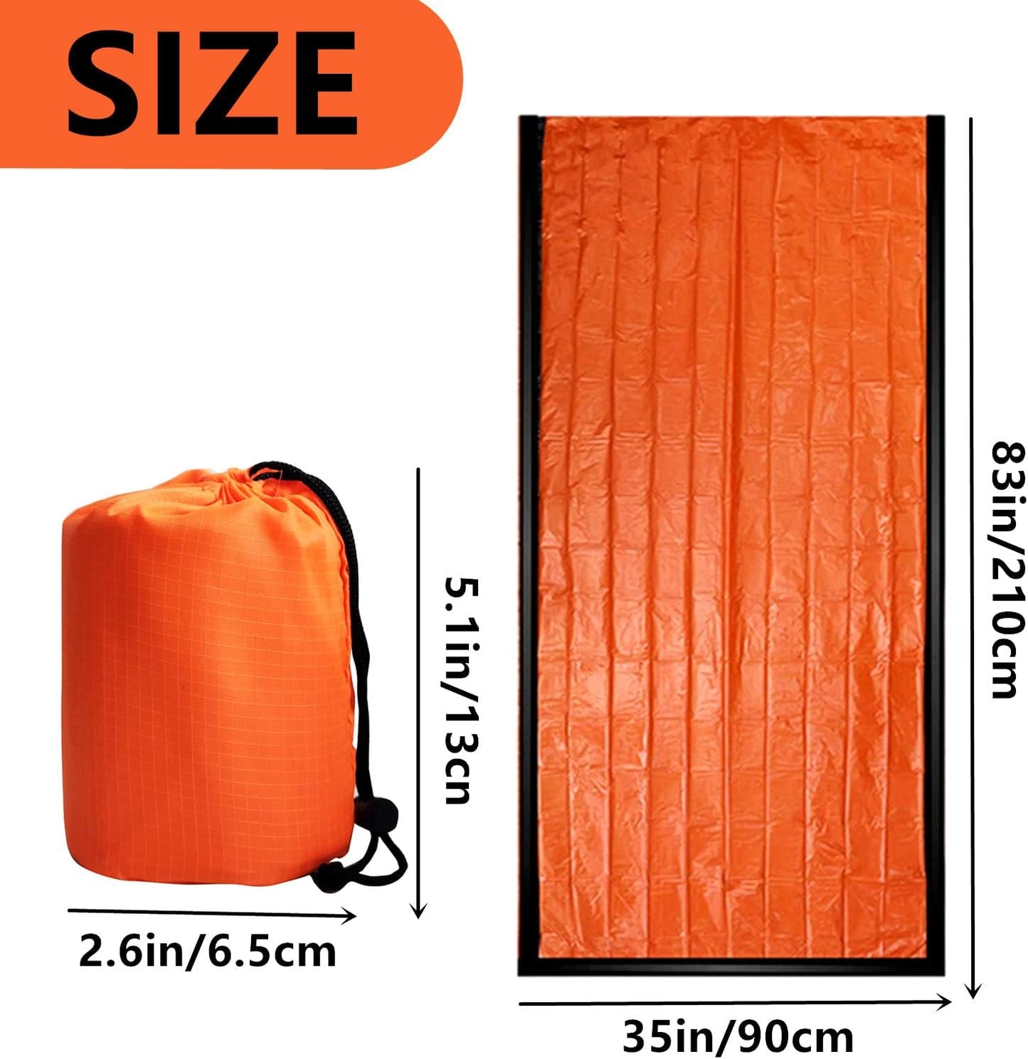 2 Pack Emergency Sleeping Bag, Mylar Emergency Blanket, Waterproof Lightweight Survival Shelter Blanket, Portable Survival Thermal Bivy Sack for Outdoor Camping Hiking Adventure